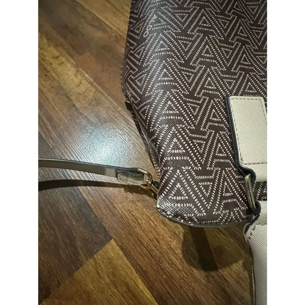 Aldo Patterned Taupe Satchel with Cream Trim